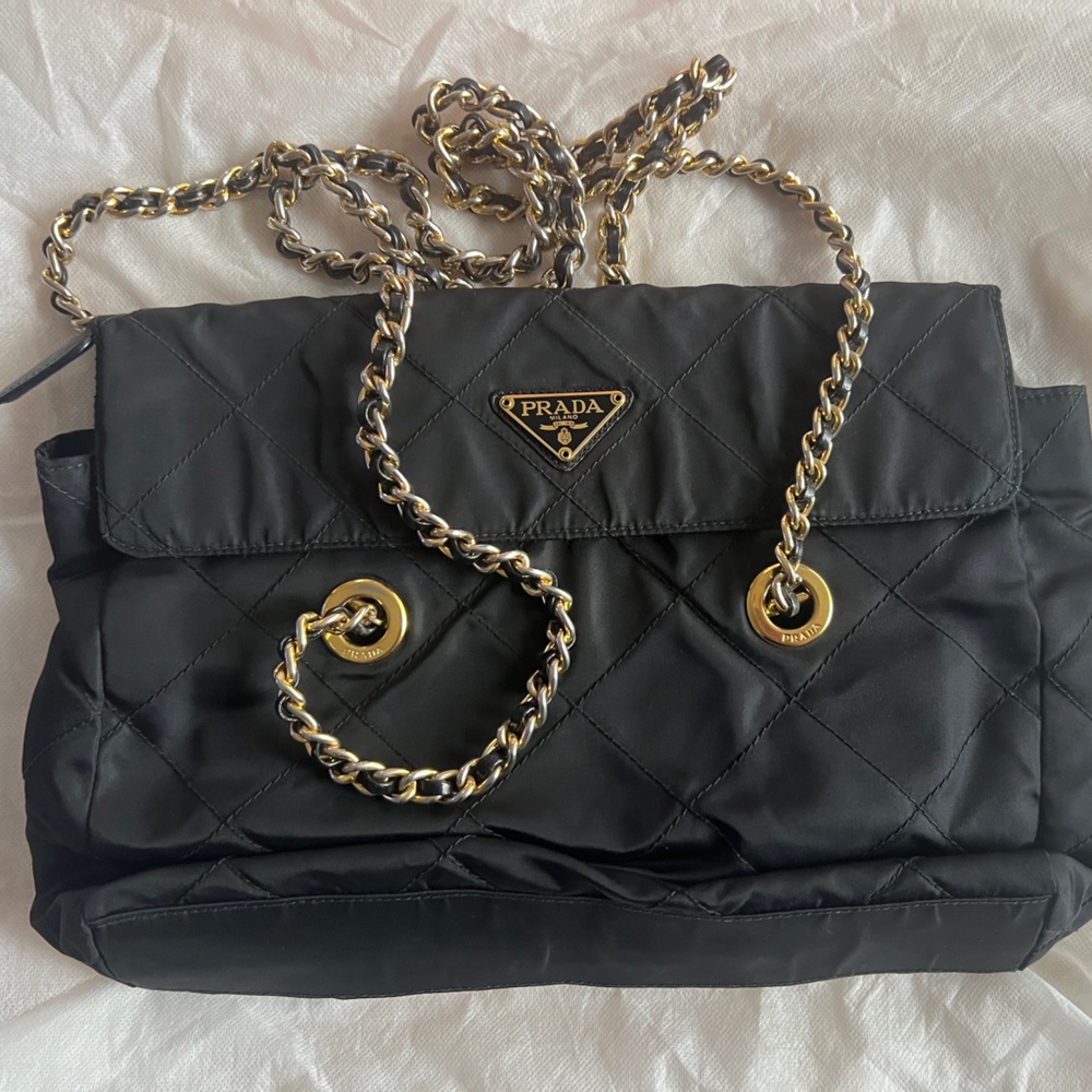 Prada Shoulder bag in quilted nylon & gold chain